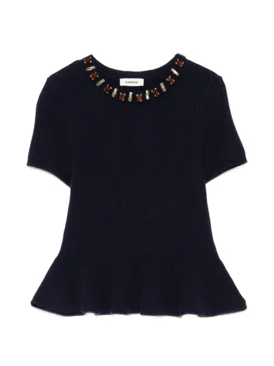 Sandro Crystal-embellished Short-sleeve Top In Black