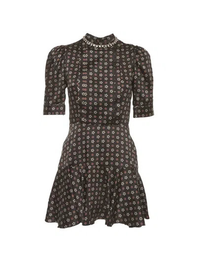 Pre-owned Sandro Crystal-embellished Star-print Mini Dress In Black