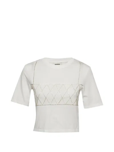 Pre-owned Sandro Crystal-embellished T-shirt In White