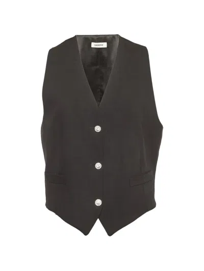 Pre-owned Sandro Crystal-embellished Waistcoat In Black