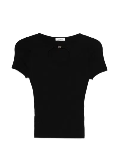 Sandro Geripptes T-shirt Mit Cut-out In Black