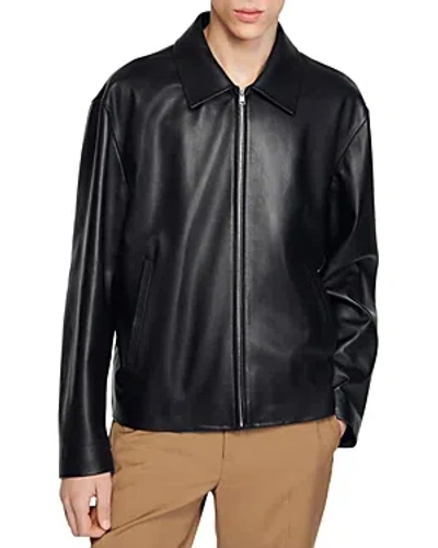Sandro Cuir Zip Front Leather Jacket In Black