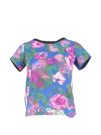 Pre-owned Sandro Cut-out Floral-print T-shirt In Blue