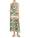 Sandro Womens Naturels Leaf-print Sleeveless Woven Maxi Dress In Ecru/green