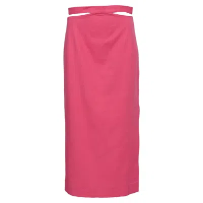 Sandro Cutout Midi Skirt With Slit In Pink Cotton