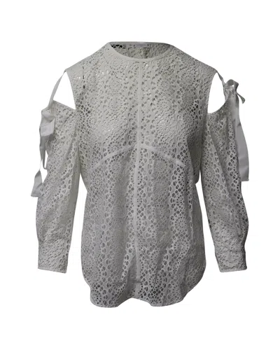 Sandro Cutout Shoulder Lace Blouse In White Cotton
