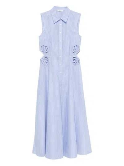 Sandro Cut-out Striped Dress In Blue