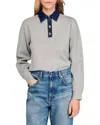 Sandro Womens Grey Denim Button-down Polo-collar Knitted Jumper In Gray