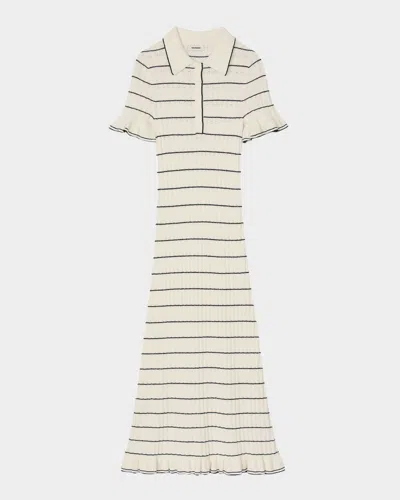 Sandro Danielle Striped Knit Maxi Shirtdress In Ecru