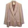 Sandro Danube Double-breasted Checked Blazer In Beige Wool In Beige