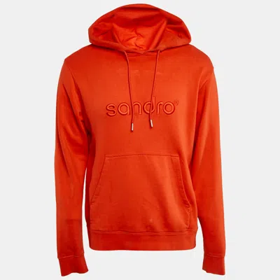 Pre-owned Sandro Dark Orange Logo Embroidered Cotton Hoodie M