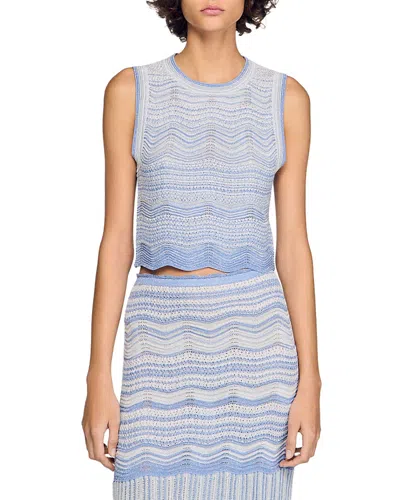 Sandro Davi Decorative Knit Crop Top In Blue