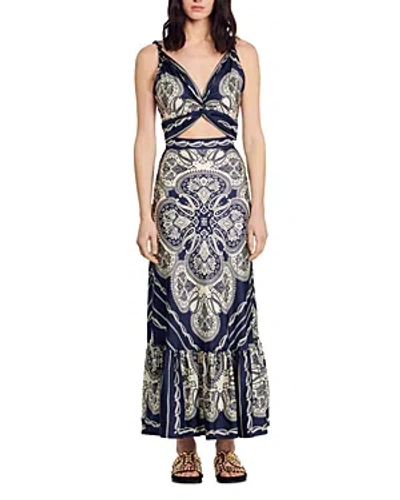 Sandro Dayane Twist Front Cutout Maxi Dress In Deep Blue