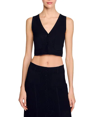 Sandro Decorative Knit Cardigan In Noir / Gris