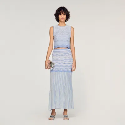 Sandro Decorative Knit Crop Top In Blue