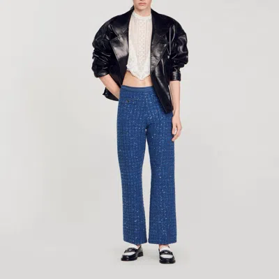 Sandro Decorative Knit Trousers In Blue