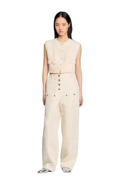 Sandro Decorative Tweed Jacket In Neutral