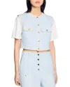 Sandro Decorative Tweed Jacket In Sky Blue