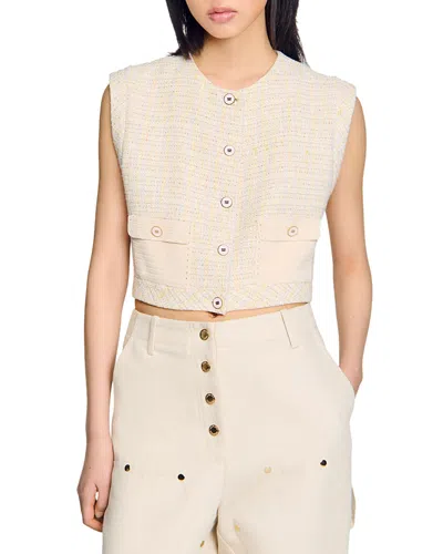 Sandro Decorative Tweed Jacket In Yellow/ecru