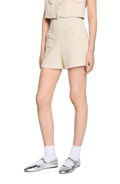 Sandro Decorative Tweed Shorts In Neutral