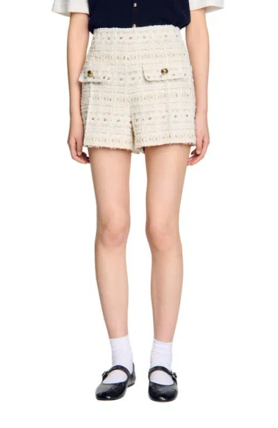 Sandro Decorative Tweed Shorts In Neutral