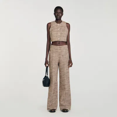 Sandro Decorative Tweed Trousers In Brown