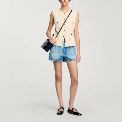 Sandro Decorative Tweed Vest In Neutral