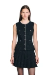 Sandro Decorative Tweed Waistcoat In Black