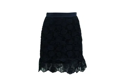 Sandro Dee Rose Pattern Lace Skirt In Navy Blue Polyester