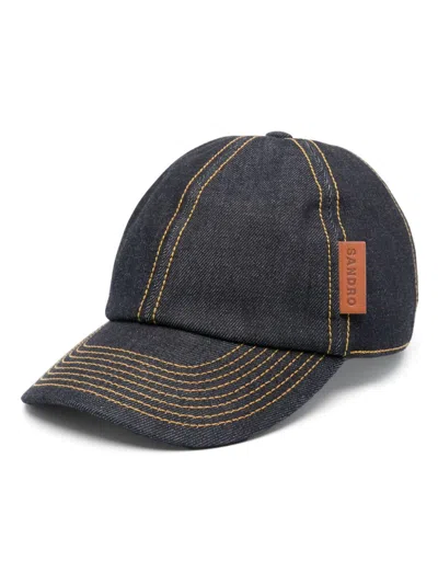 Sandro Denim Baseball Cap In Blue