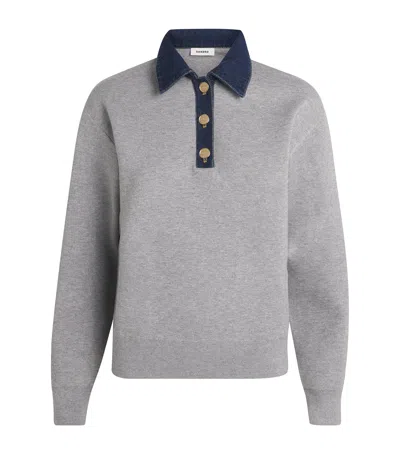 Sandro Denim-collar Sweater In Black
