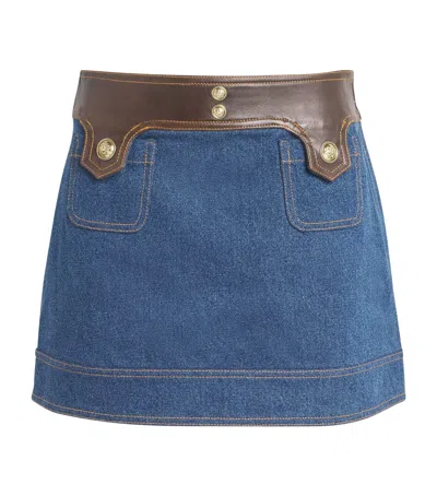 Sandro Denim Contrast-trim Skirt In Blue