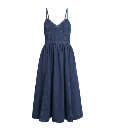 Sandro Denim Corset Midi Dress