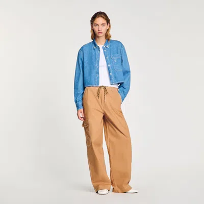 Sandro Denim Cropped Shirt In Blue