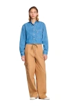 Sandro Denim Cropped Shirt In Blue Jean