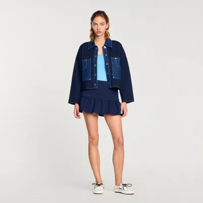 Sandro Denim Detail Cardigan In Blue