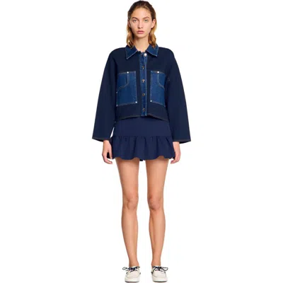 Sandro Granville Denim Cardigan In Bleus
