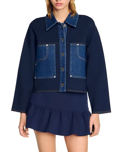 Sandro Granville Denim Cardigan In Bleus