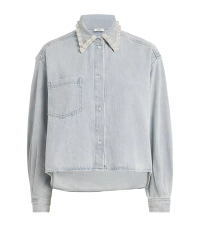 Sandro Denim Embellished Cropped Shirt In Gold