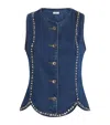 Sandro Denim Embellished Top In Blue