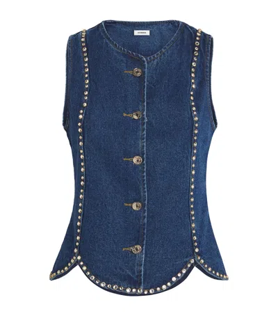 Sandro Denim Embellished Top In Blue