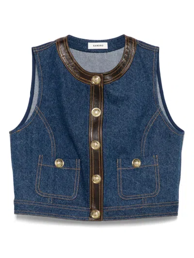 Sandro Denim Gilet In Blue