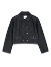 Sandro Womens Deep Blue Flap-pocket Double-breasted Denim Jacket