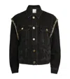 Sandro Oversized Denim Jacket With Rhinestones In Black