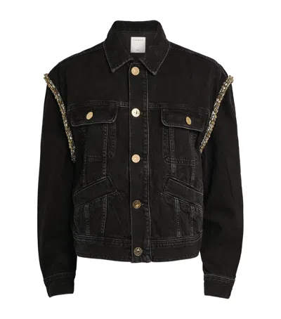 Sandro Oversized Denim Jacket With Rhinestones In Black