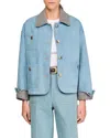 Sandro Womens Blue Jean Checked-collar Patch-pocket Denim Jacket In Blue
