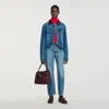 Sandro Leather-collar Button-up Denim Jacket In Blue