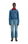 Sandro Leather-collar Button-up Denim Jacket In Blue