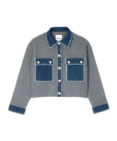 Sandro Denim Knitted Jacket In Noir / Gris