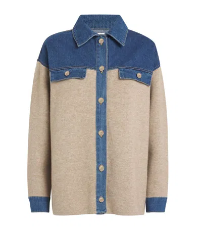 SANDRO SANDRO DENIM KNITTED SHIRT JACKET